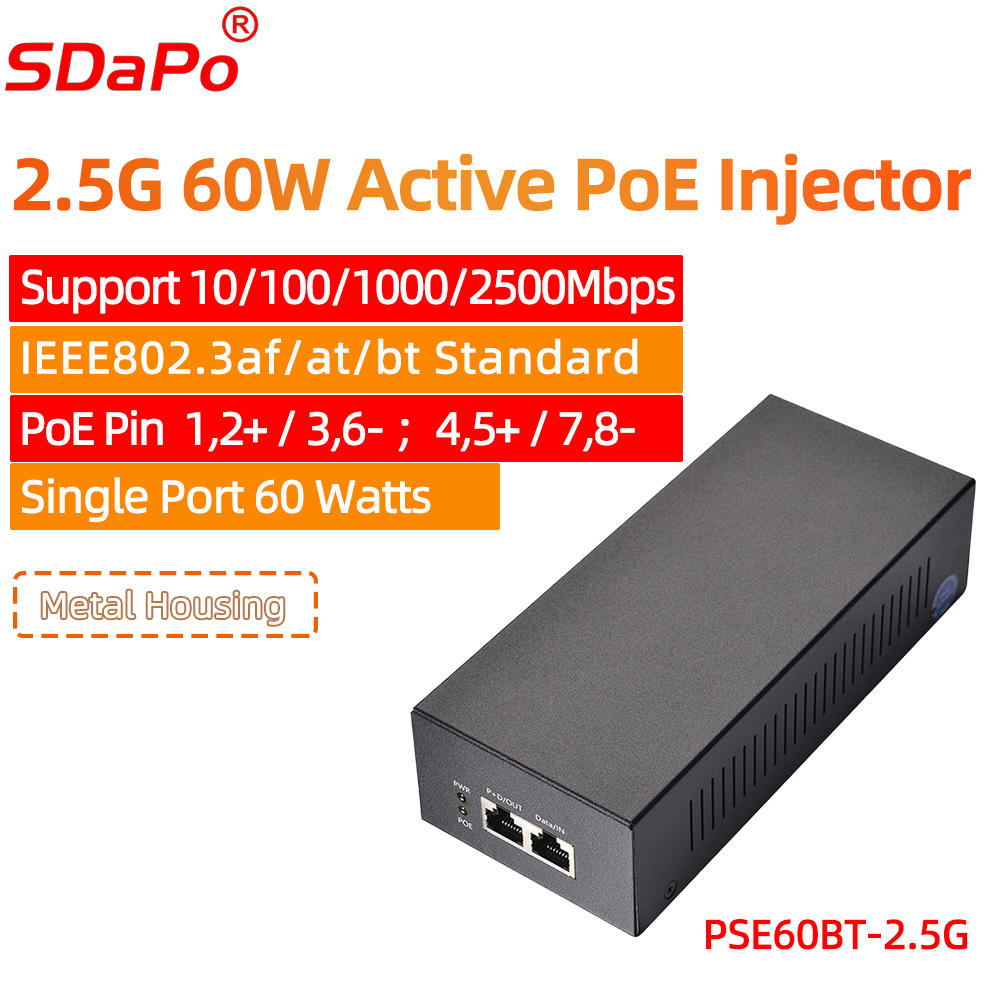 PSE60BT-2.5G PoE++ 2.5Gbps yksiporttiset 60W PoE aktiivisuuttimet