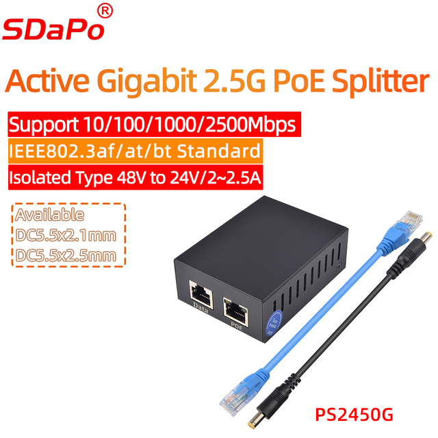 PS2450G 24V2-2.5A 60W Buaic Gigabit Ethernet PoE Scoilteoir