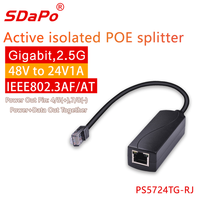 PS5724TG-RJ 2,5 Gbps 24V1A RJ45 Jack 48V til 24V PoE-konverter