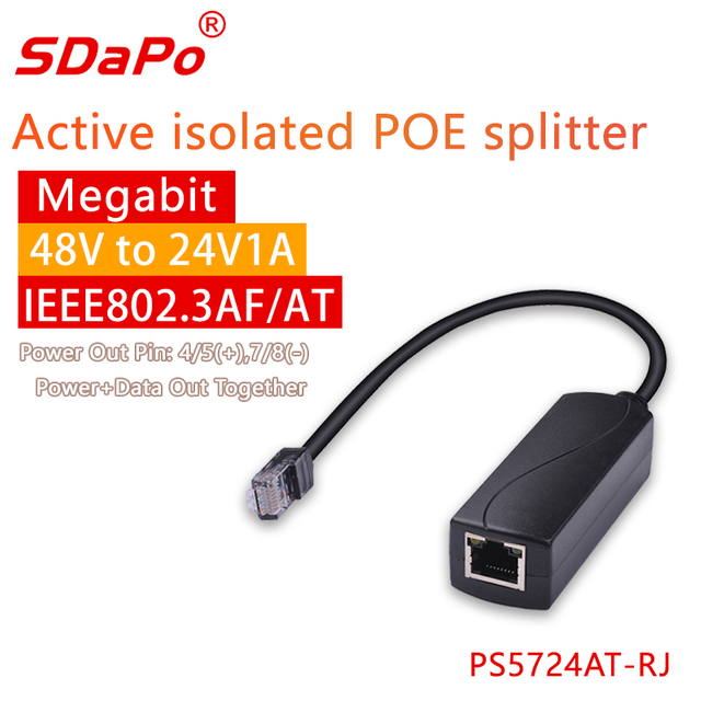 PS5724AT-RJ 10/100M 24V1A RJ45 Jack 48V–24V PoE-muunnin
