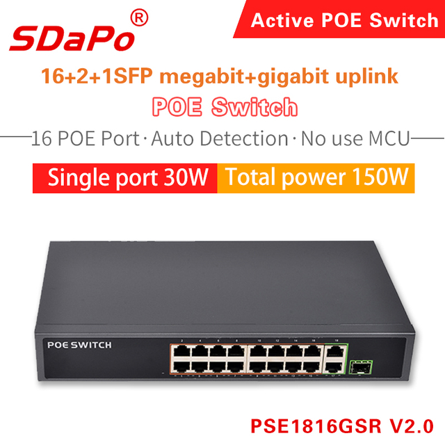 PSE1816GSR V2.0 PSE1621FGD-E V2 16 Portus PoE Network Switch