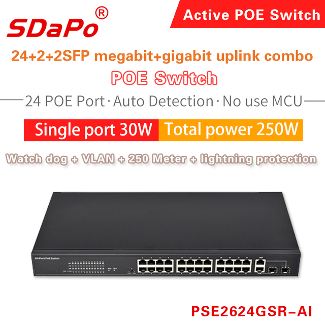 Switch de rede PoE de 24 portas PSE2624GSR-AI PSE2422FGCD-AI