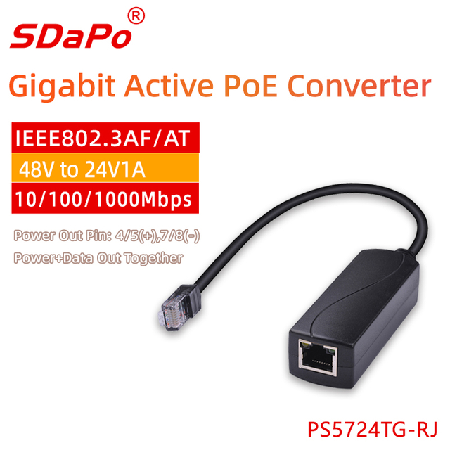 PS5724TG-RJ 1 Gbit/s 24 V 1 A RJ45-Buchse 48 V auf 24 V PoE-Konverter